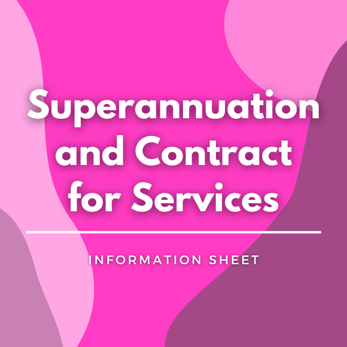 Superannuation and Contract for Services written atop a pink, graphic background