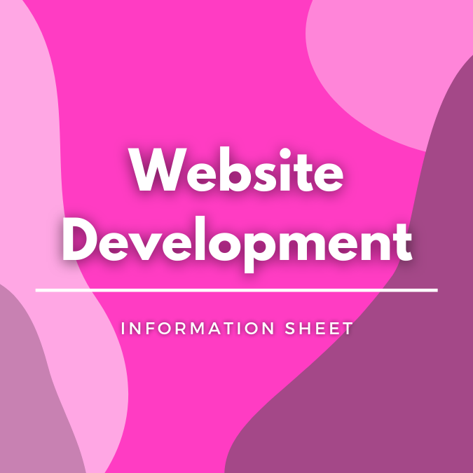 Website Development written atop a pink, graphic background
