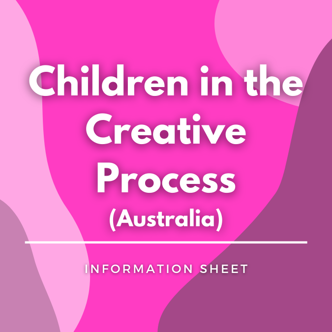 Children in the Creative Process (Australia) written atop a pink, graphic background