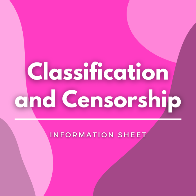 Classification and Censorship written atop a pink, graphic background