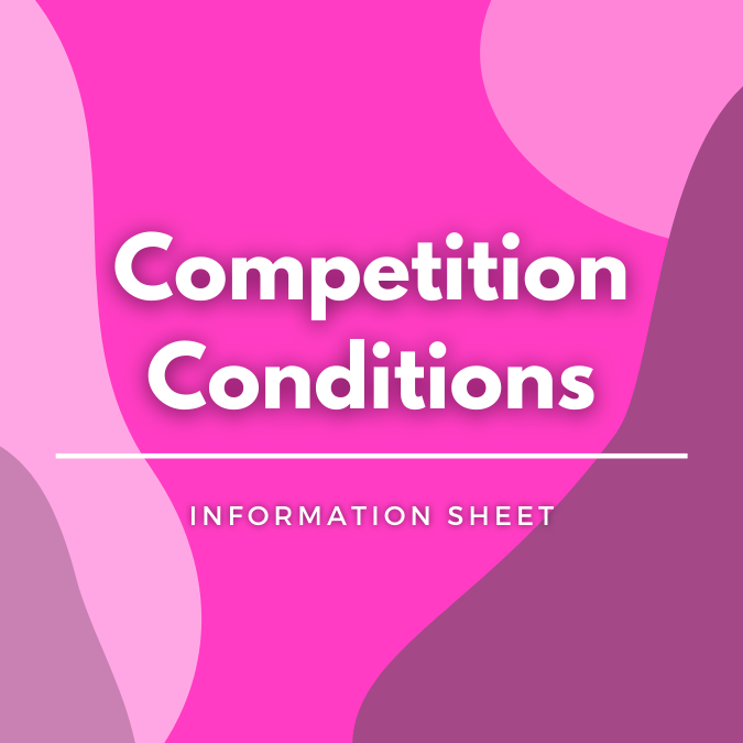 Competition Conditions written atop a pink, graphic background