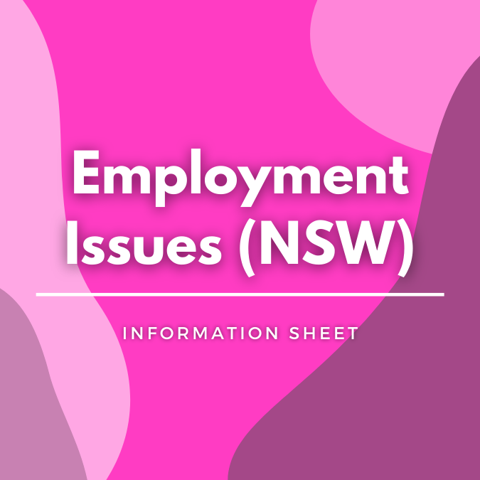 Employment Issues (NSW) written atop a pink, graphic background