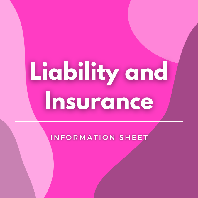 Liability and Insurance written atop a pink, graphic background