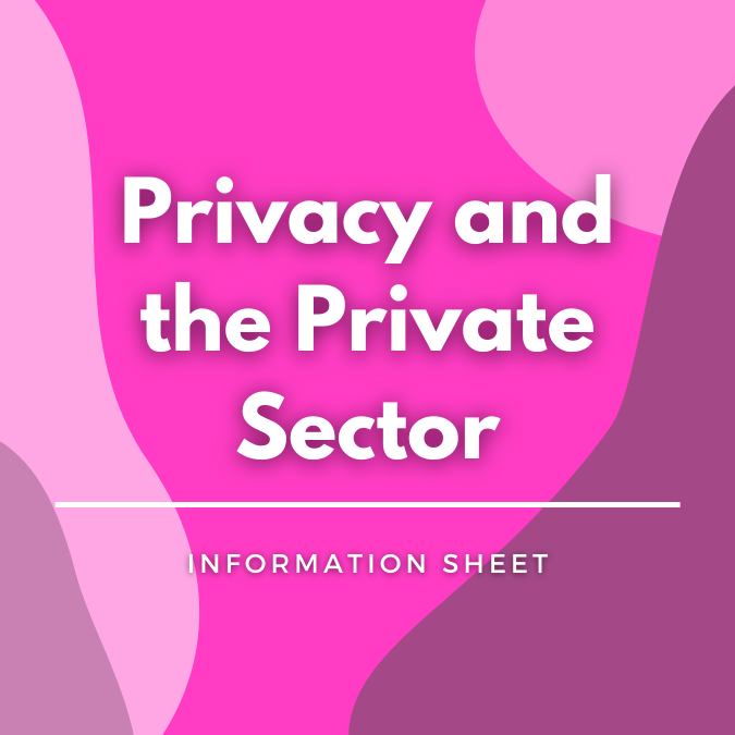 Privacy and the Private Sector written atop a pink, graphic background