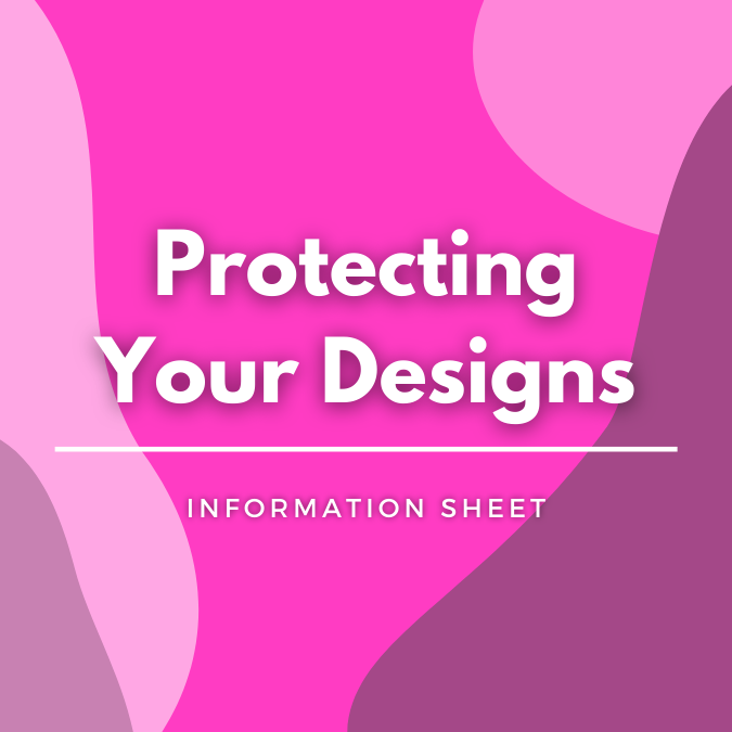 Protecting Your Designs written atop a pink, graphic background