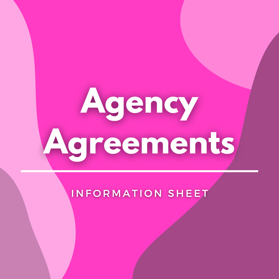 Agency Agreements written on a pink, graphic background