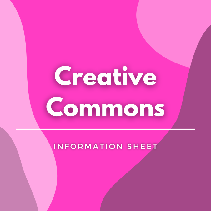 Creative Commons written atop a pink, graphic background