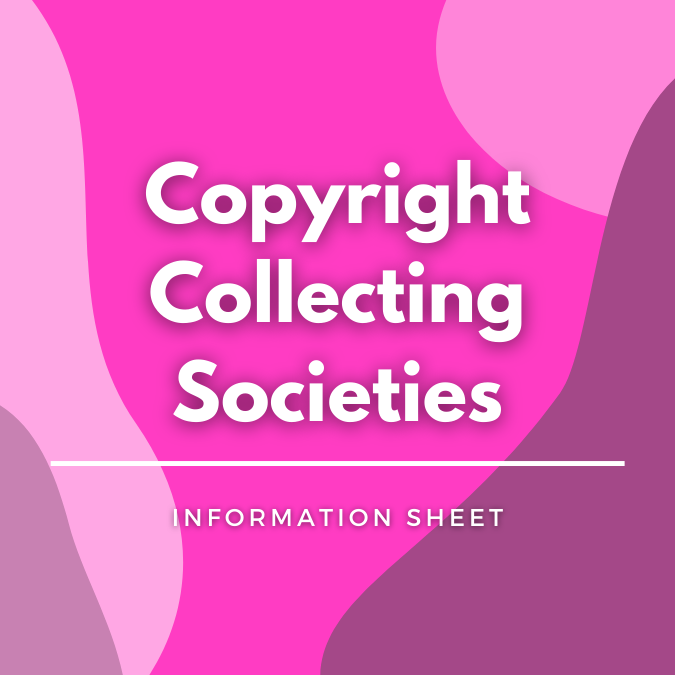 Copyright Collecting Societies written atop a pink, graphic background