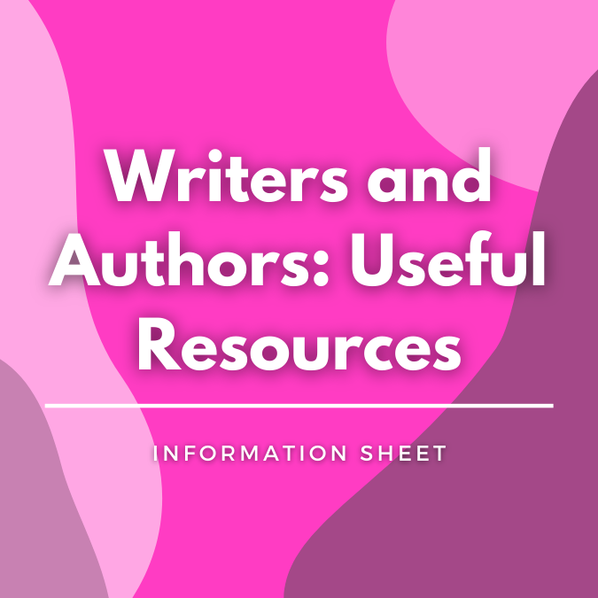 Writers and Authors: Useful Resources written atop a pink, graphic background