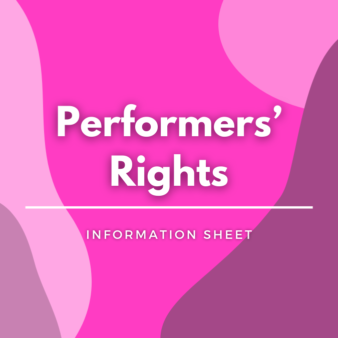 Performers' Rights written atop a pink, graphic background