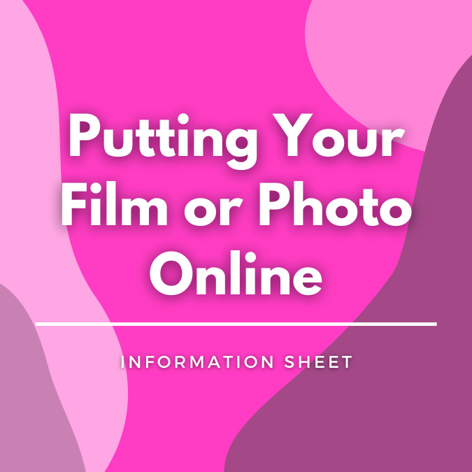 Putting Your Film or Photo Online written atop a pink, graphic background