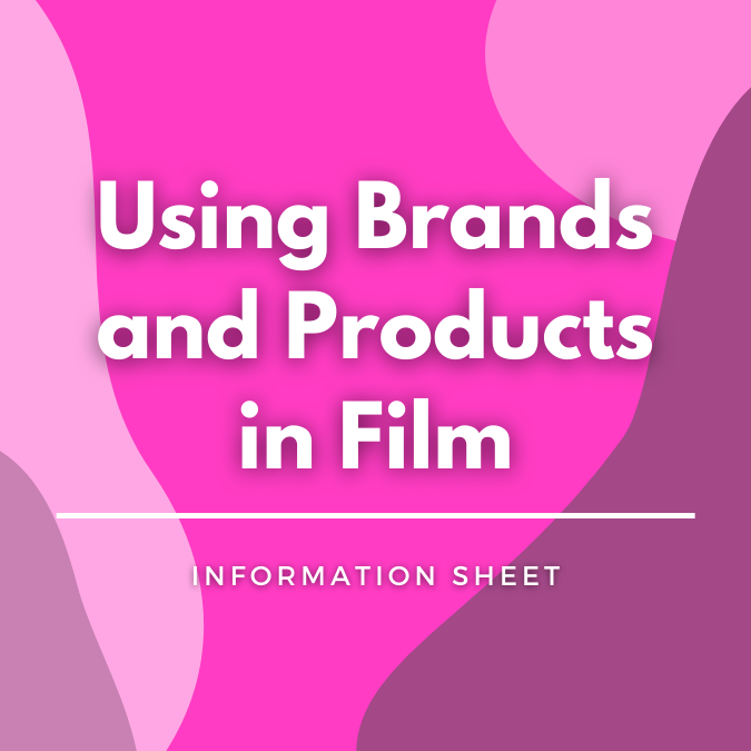 Using Brands and Products in Film written atop a pink, graphic background