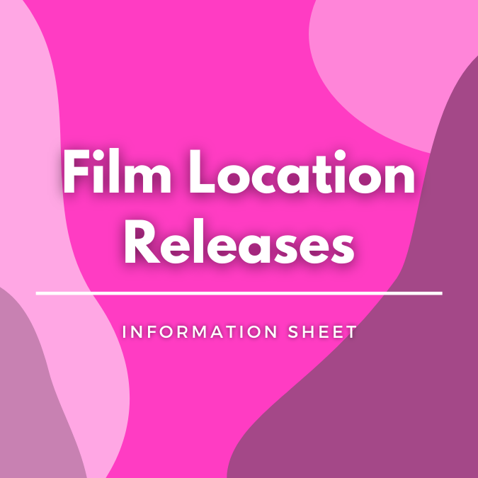 Film Location Releases written atop a pink, graphic background