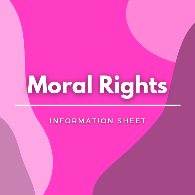 Moral Rights written atop a pink, graphic background