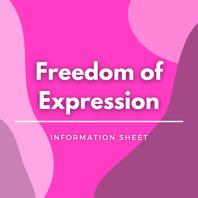 Freedom of Expression written atop a pink, graphic background
