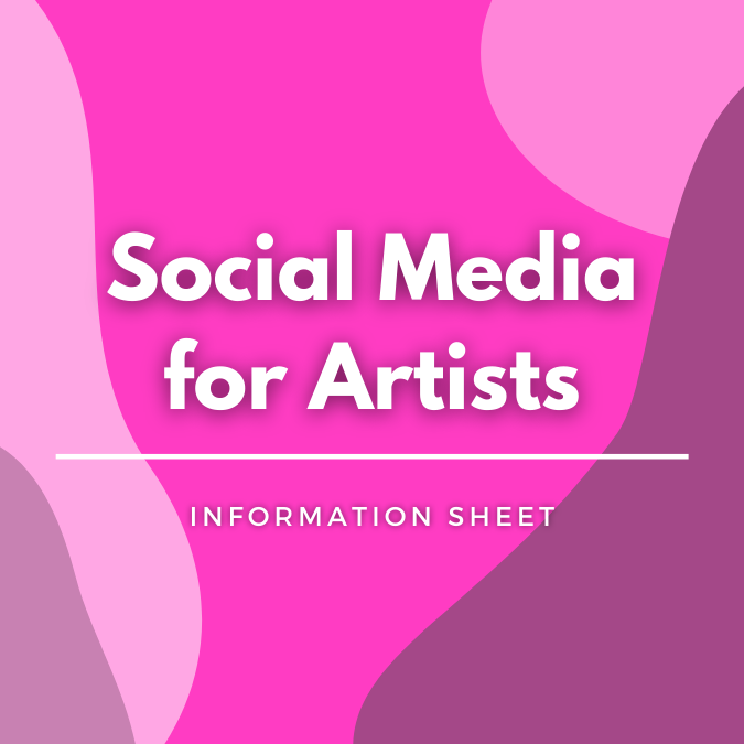 Social Media for Artists written atop a pink, graphic background