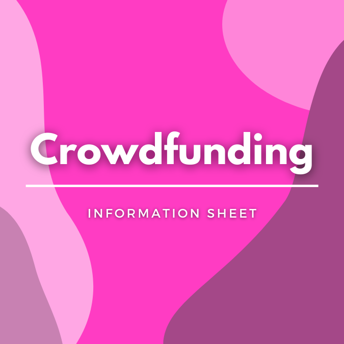 Crowdfunding written atop a pink, graphic background