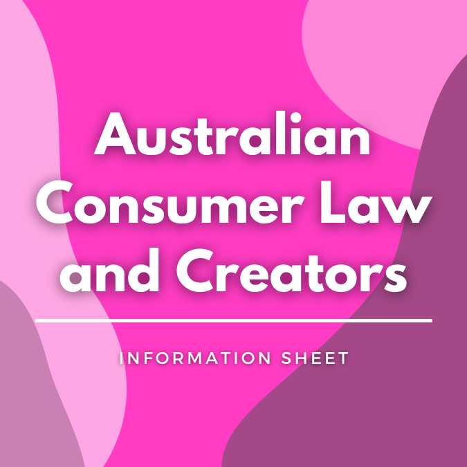Australian Consumer Law and Creators written on a pink, graphic background