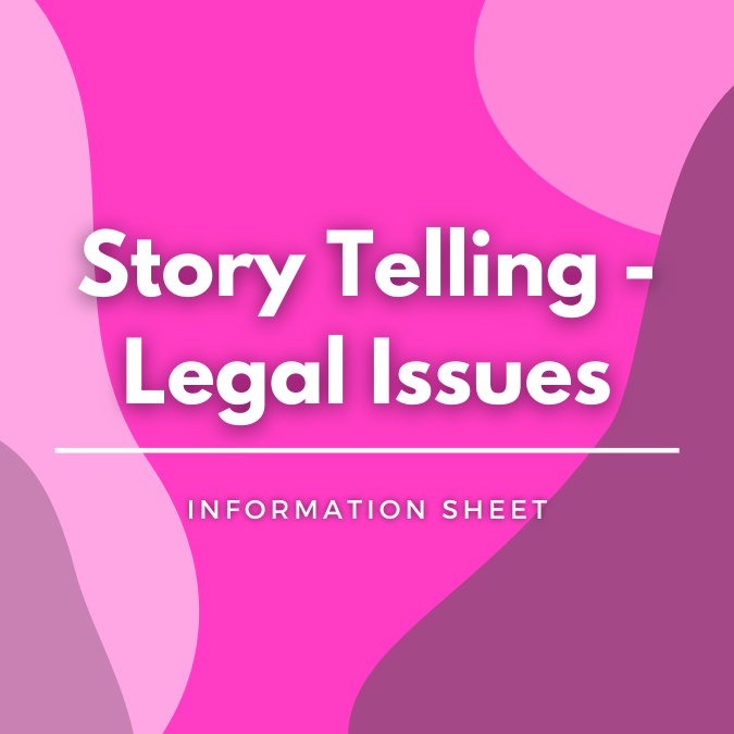 Story Telling - Legal Issues written atop a pink, graphic background