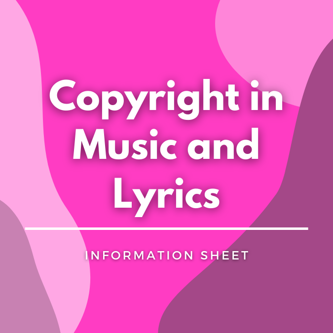 Copyright in Music and Lyrics written atop a pink, graphic background