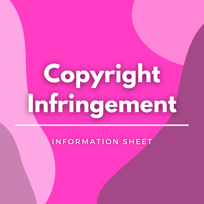 Copyright Infringement written atop a pink, graphic background