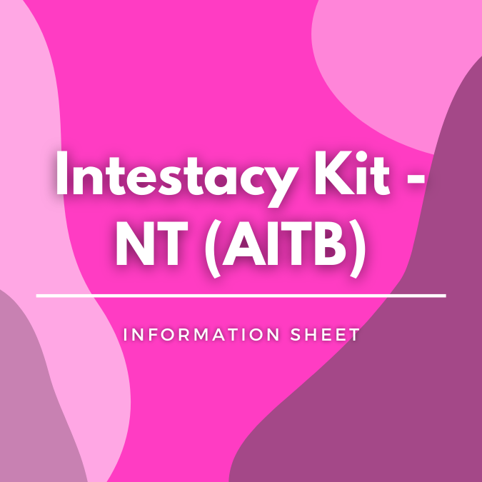 Intestacy Kit - NT (AITB) written atop a pink, graphic background