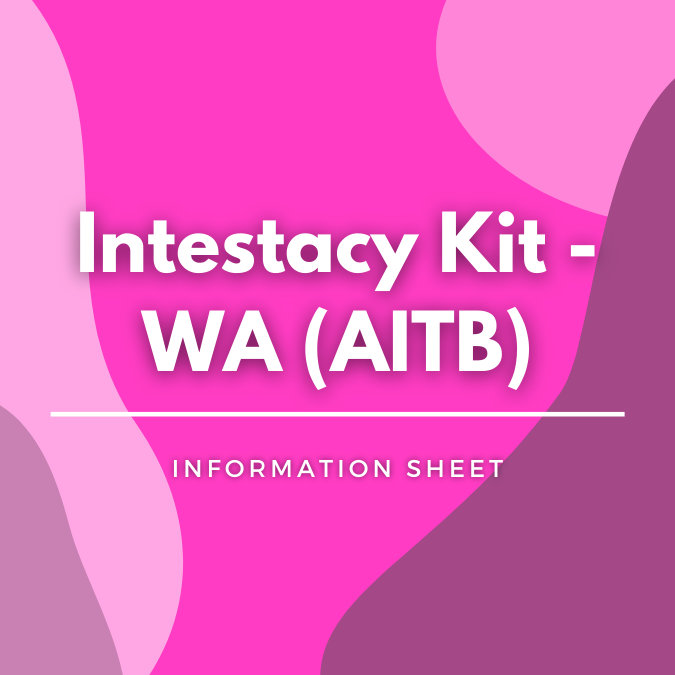 Intestacy Kit - WA (AITB) written atop a pink, graphic background