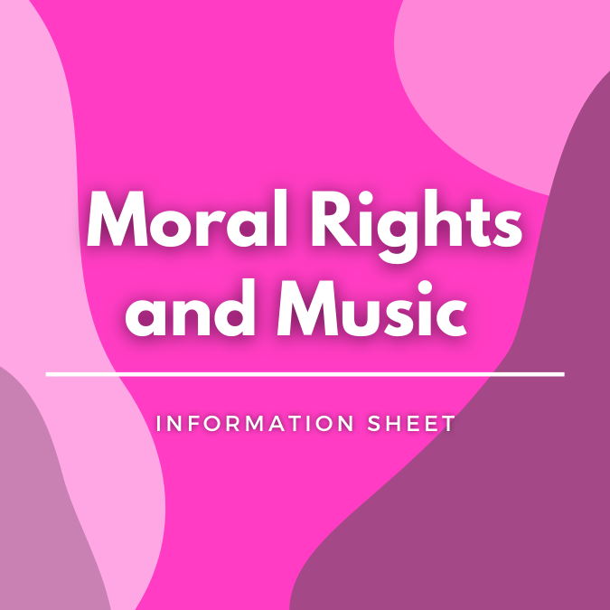 Moral Rights and Music written atop a pink, graphic background