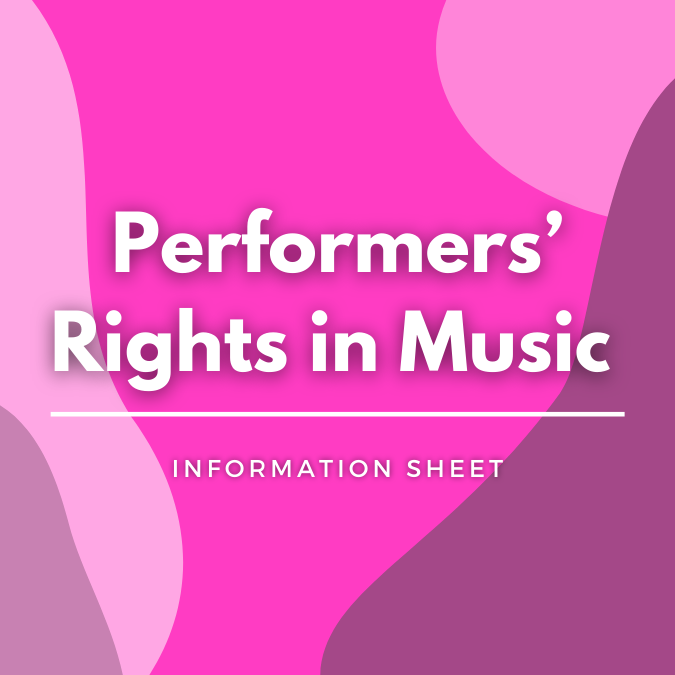 Performers' Rights in Music written atop a pink, graphic background