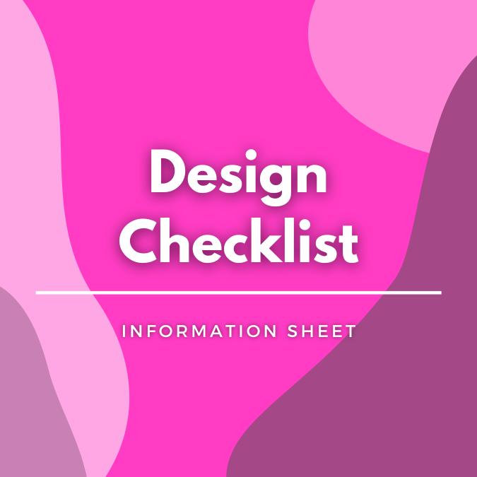 Design Checklist written atop a pink, graphic background