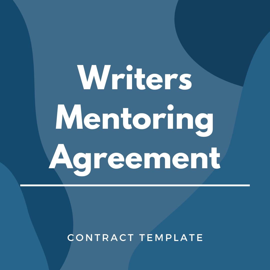 Writers Mentoring Agreement written on a blue, graphic background