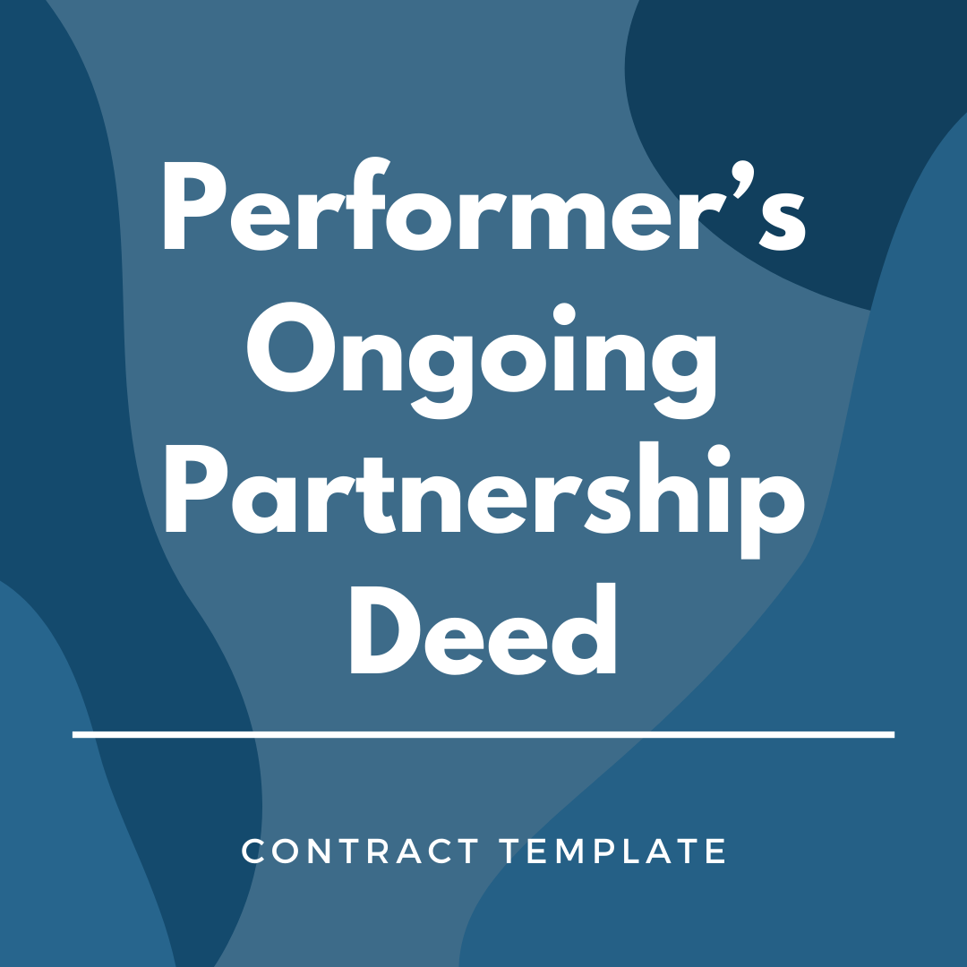 Performer's Ongoing Partnership Deed written on a blue, graphic background