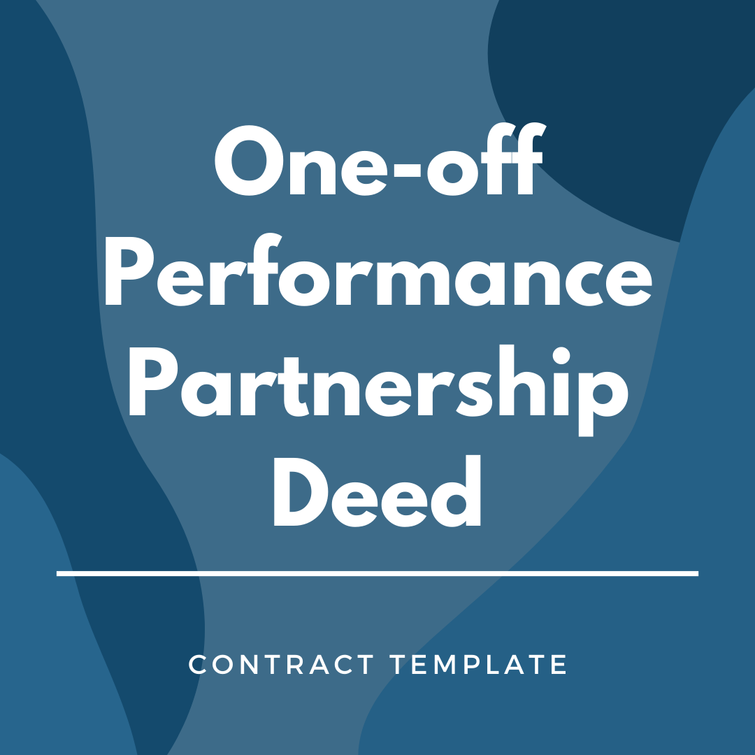 One-off Performance Partnership Deed written on a blue, graphic background