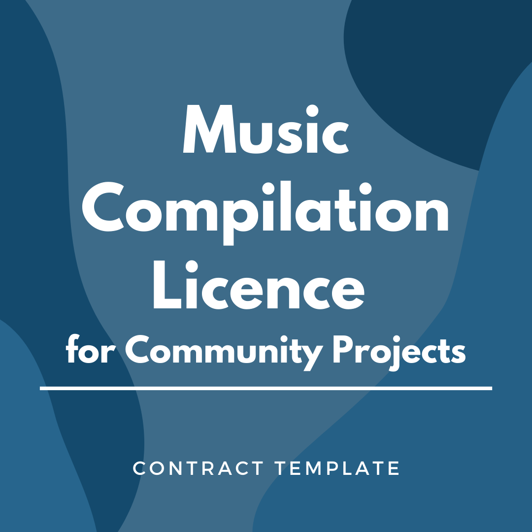 Music Compilation Licence for Community Projects written on a blue, graphic background