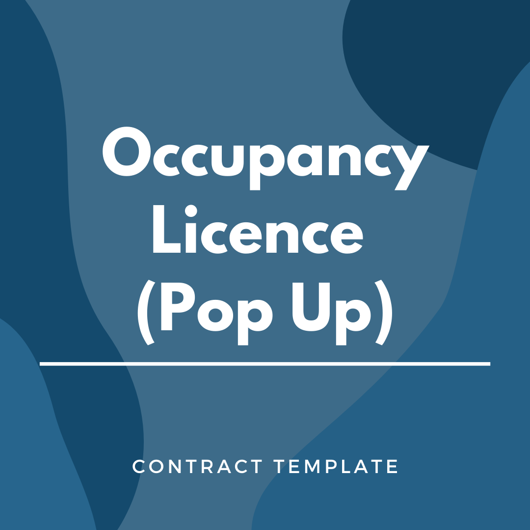 Occupancy Licence (Pop Up) written on a blue, graphic background