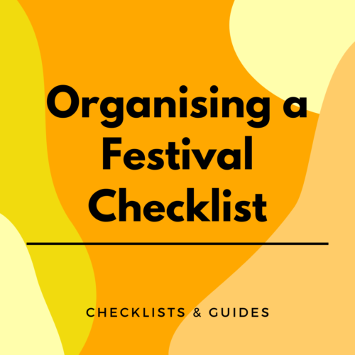 Organising a Festival Checklist written on a yellow, graphic background