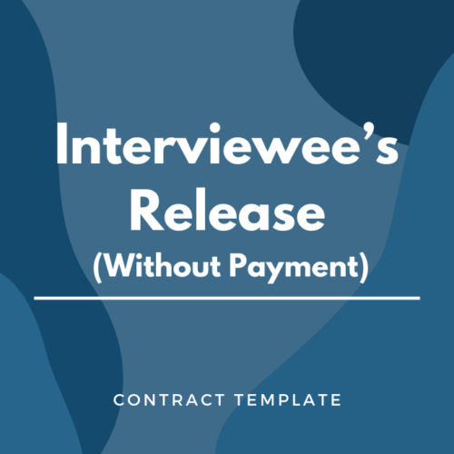 Interviewee's Release Without Payment written on a blue, graphic background