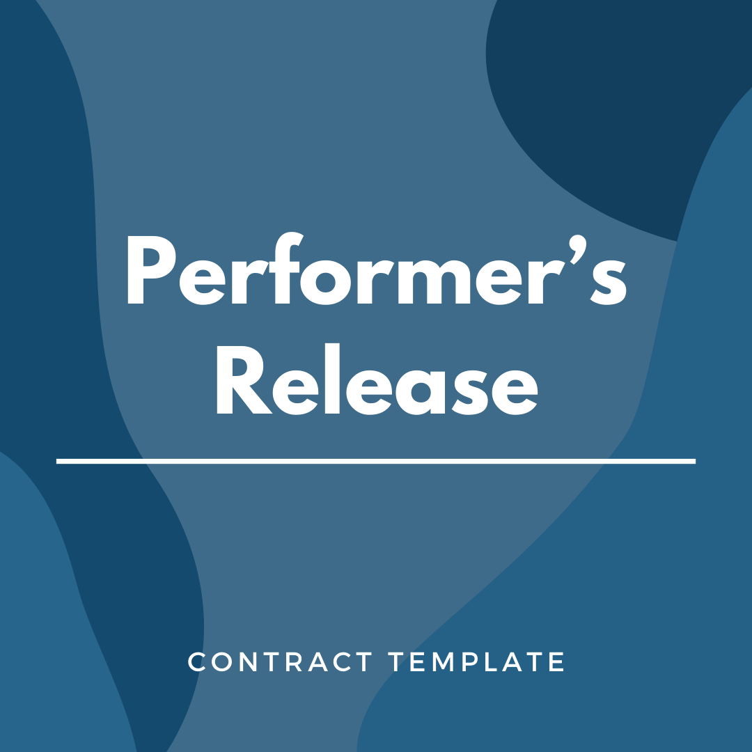 Performer's Release written on a blue, graphic background