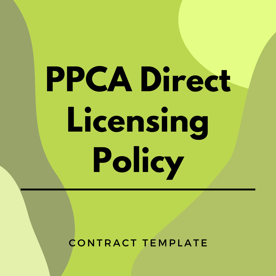 PPCA Direct Licensing Policy written on a green, graphic background