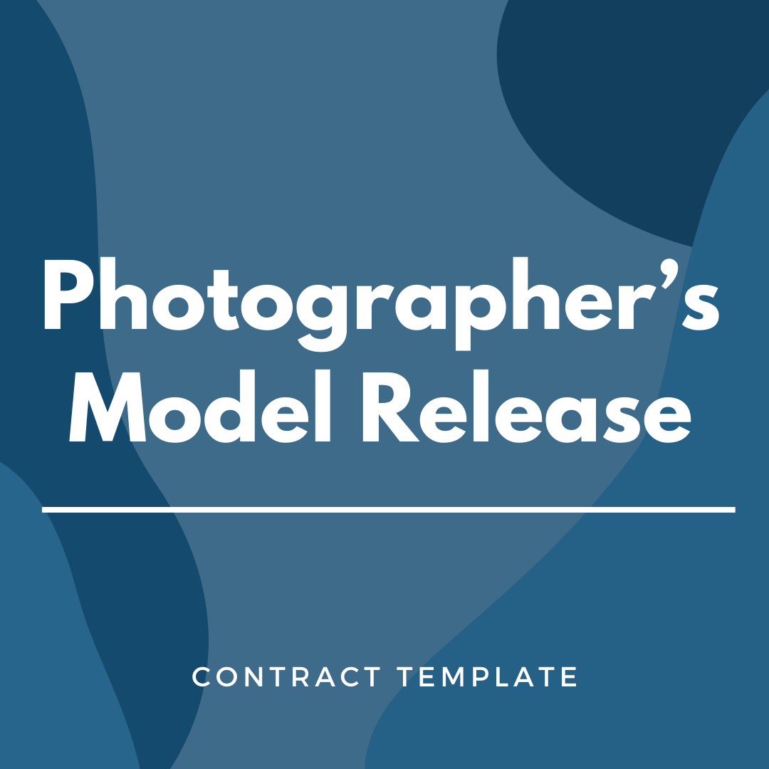 Photographer's Model Release written on a blue, graphic background