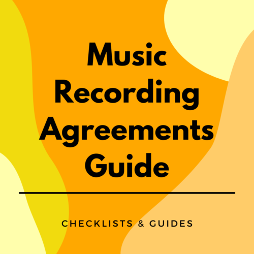Music Recording Agreements Guide written on a yellow, graphic background