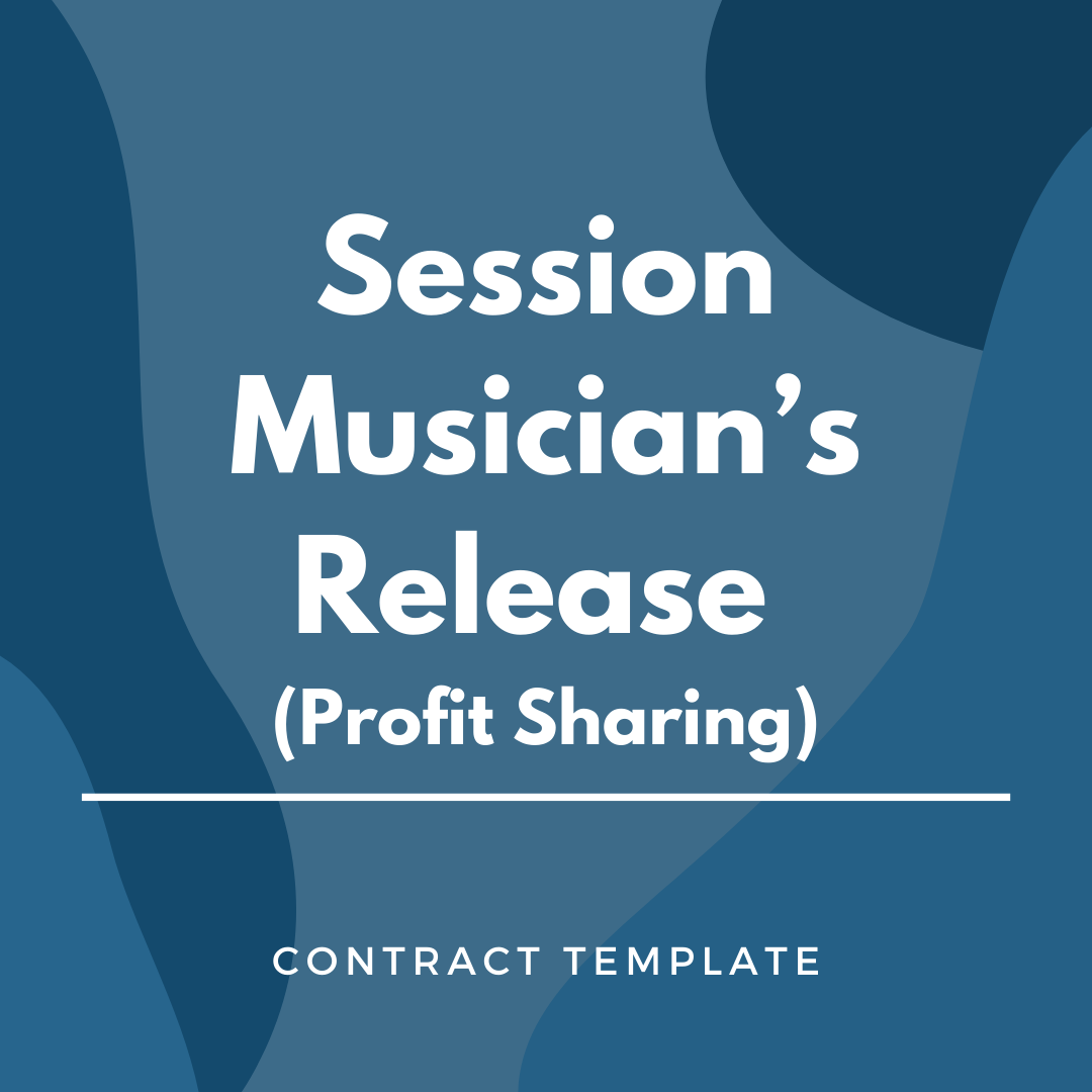 Session Musician's Release Profit Sharing, written on a blue, graphic background