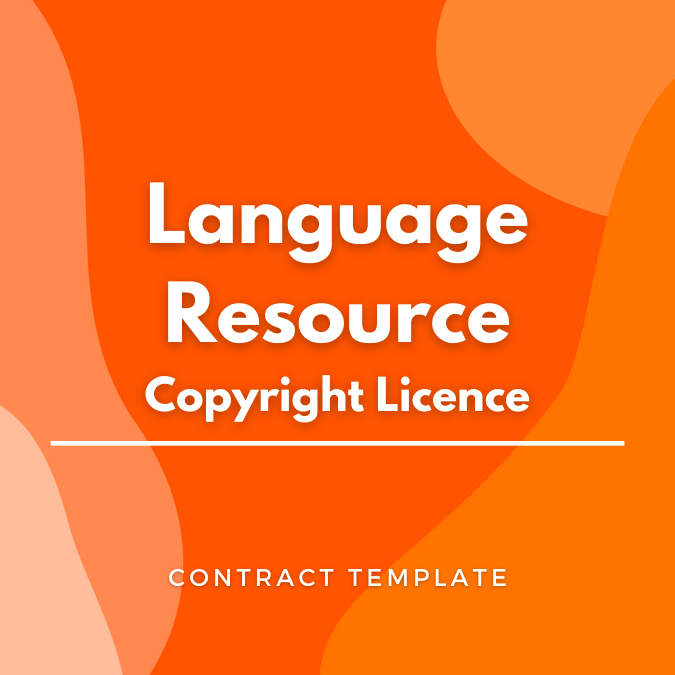 Language Resource Copyright Licence written on an orange, graphic background