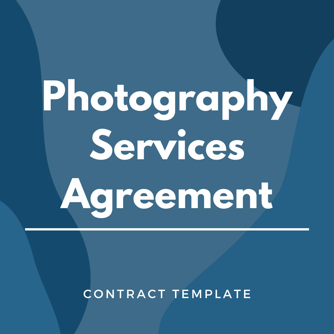 Photography Services Agreement written on a blue, graphic background