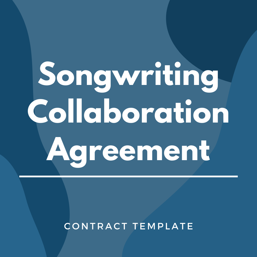 Song writing Collaboration Agreement written on a blue, graphic background