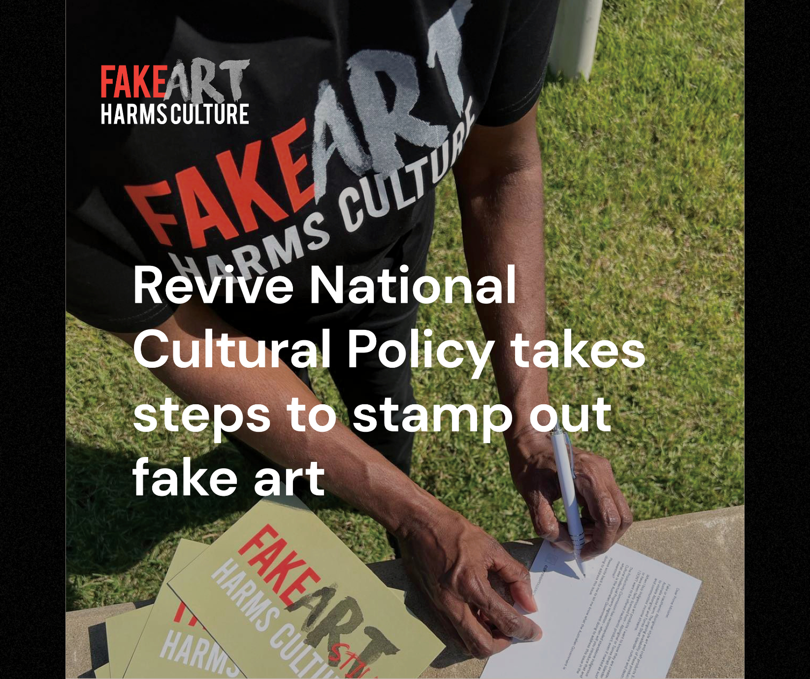 Graphic reading: Revive National Cultural Policy takes steps to stamp out fake art