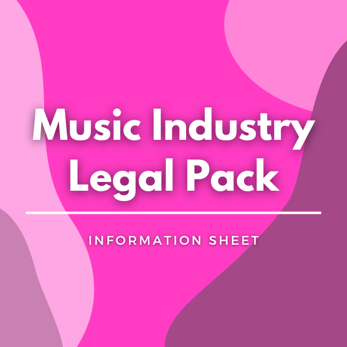 Music Industry Legal Pack written atop a pink, graphic background