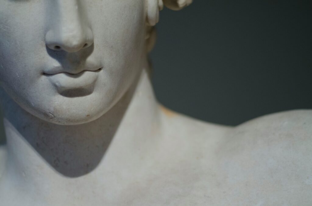 Close up photograph of a marble statue