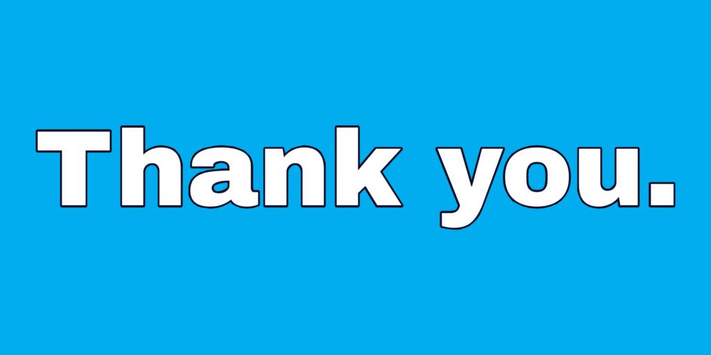 A blue graphic reading 'Thank you'.