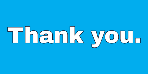 A blue graphic reading 'Thank you'.